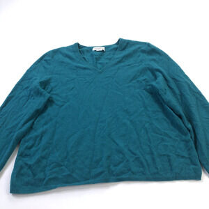 Sutton Studio Plus 2X 100% Cashmere V-Neck Pullover Sweater Green Teal Shrunk